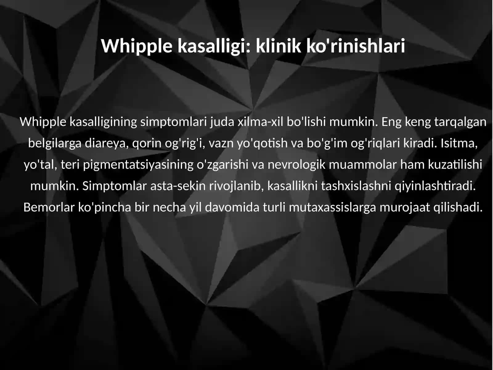 Whipple kasalligi. Ichak ta'sirlanish sindromi 4