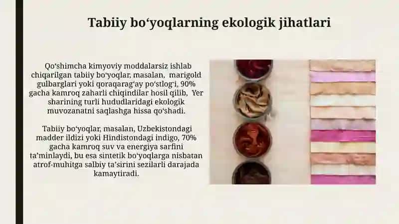 Tabiiy va Sintetik Bo'yoqlar 4