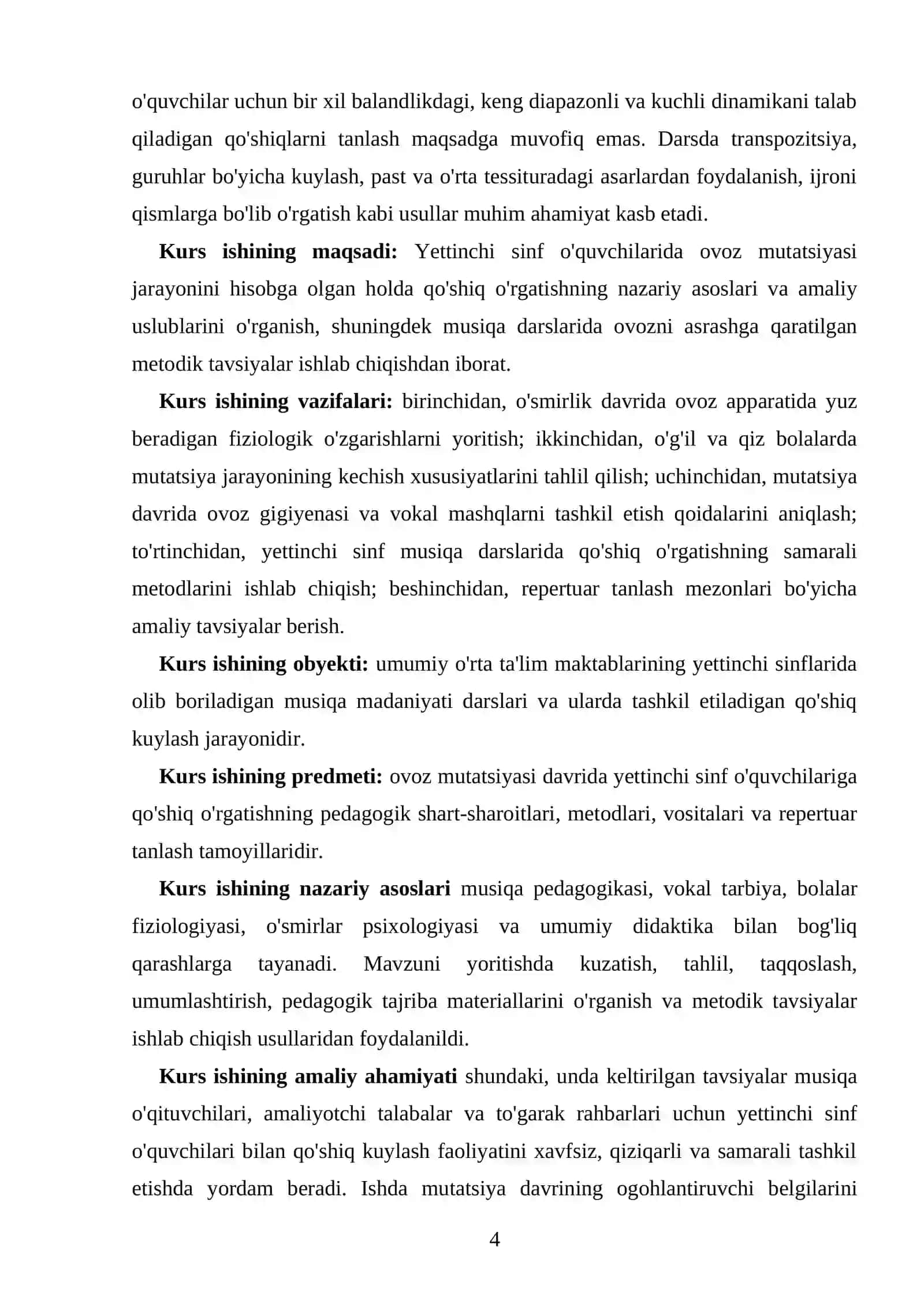 Yettinchi sinfda o‘quvchilarning (mutatsiya) jarayonini hisobga olgan holda qo‘shiq o‘rgatish uslublari 4