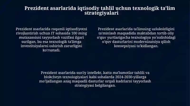 O‘zbekiston Resrublikasi Prezidenti asarlarida keltirilgan iqtisodiy tahlilda o‘qitish texnologiyasi 4