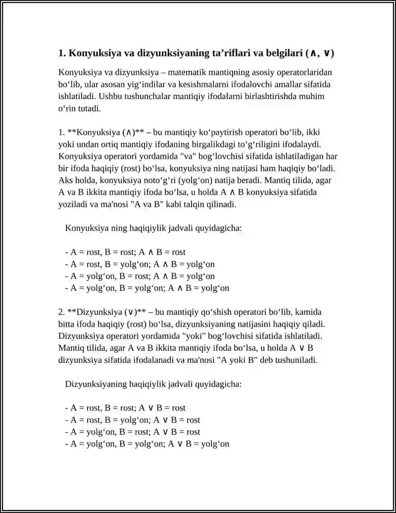 MATEMATIK MANTIQ ELEMENTLARI KONYUKSIYA VA DIZYUNKSIYA 4
