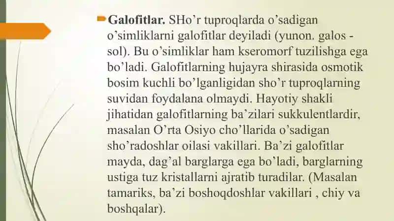 Botanika. O‘simliklarning yashash sharoiti va anatomiyasi haqida tushuncha 4