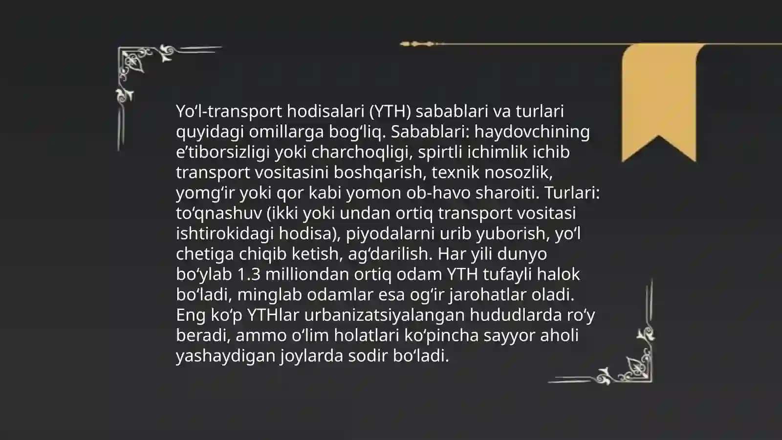 Yõl transport hodisalari va ularning ko'rsatkichlari 4
