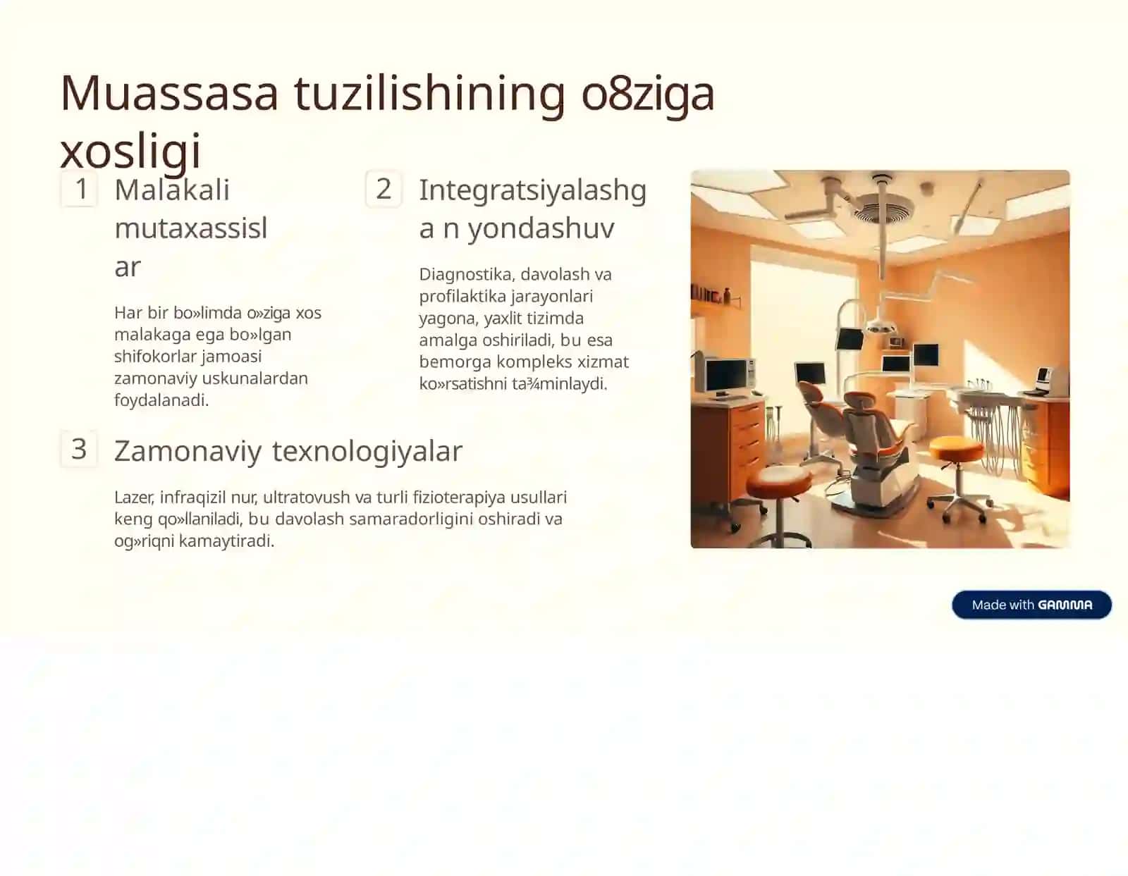 Stomatologiyamuassasasiningtuzilishivafaoliyatiningo9zigaxosxususiyatlari 4