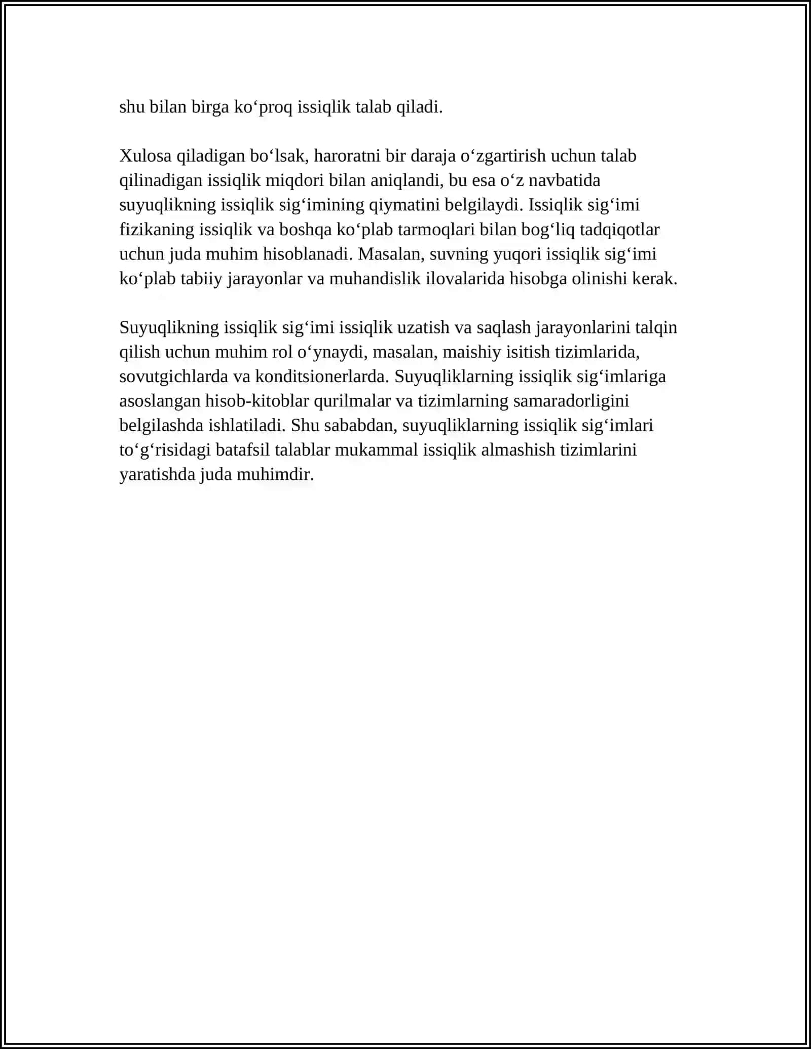 SUYUQLIKNING SOLISHTIRMA ISSIQLIK ISSIQLIK SIGʻIMINI ANIQLASH 4