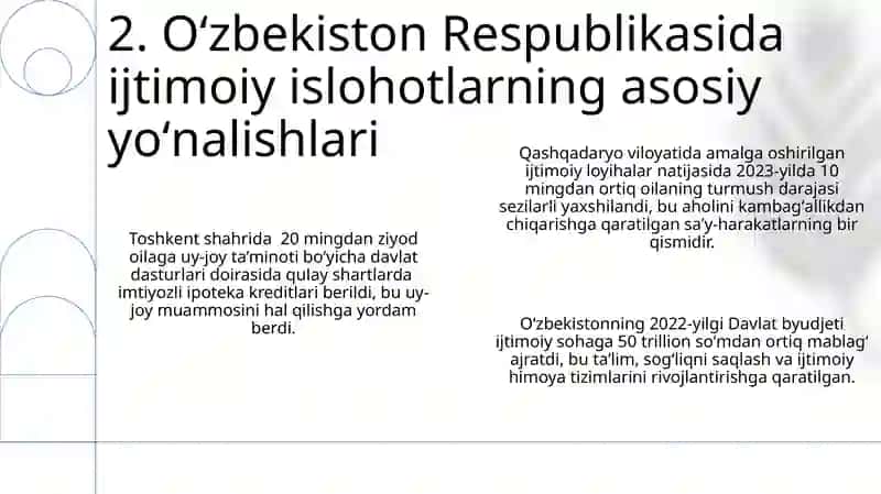 O'zbekiston Respublikasida ijtimoiy sohadagi islohotlar 4