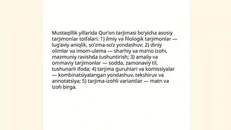 Mustaqillik yillarida Qurʼonning oʻzbek tiliga qilinishini va tavsiflari 4