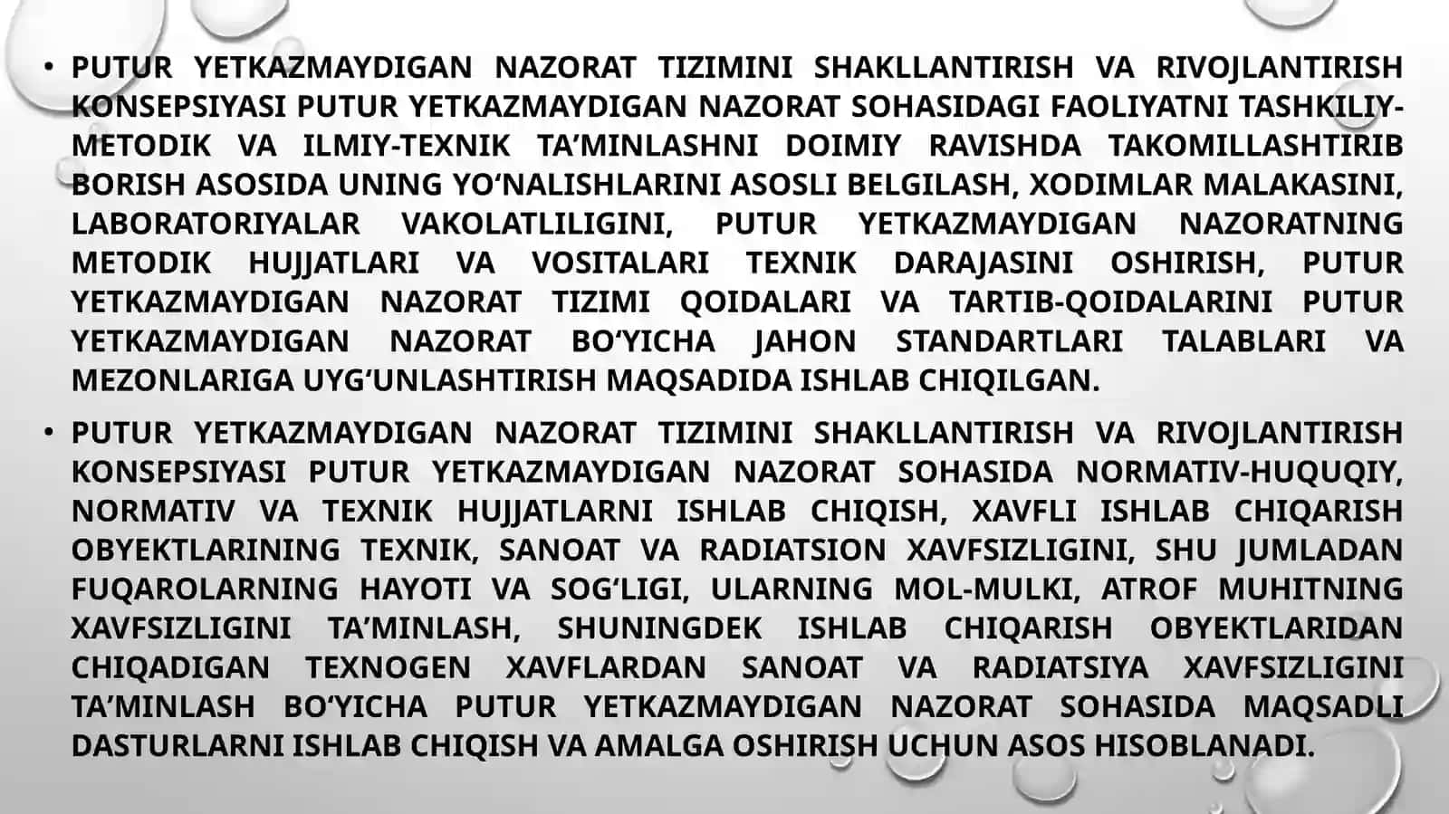 O'zbekiston Respublikasida putur yetkazmaydigan nazorat tizimini shakllantirish va rivojlantirish konsepsiyasi 4