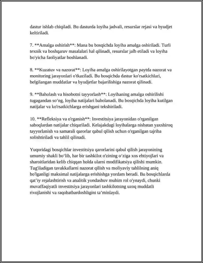 MENEJMENTDA INVESTITSIYA QARORLARINI QABUL QILISH VA ULARNING NATIJALARI 4