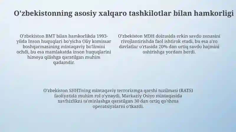 O'zbekistonning xalqaro tashkilotlar bilan hamkorligi 4