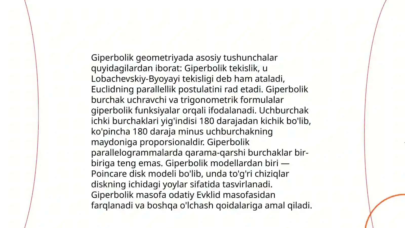 Tekislikda elliptik va giperbolik geometriya 4