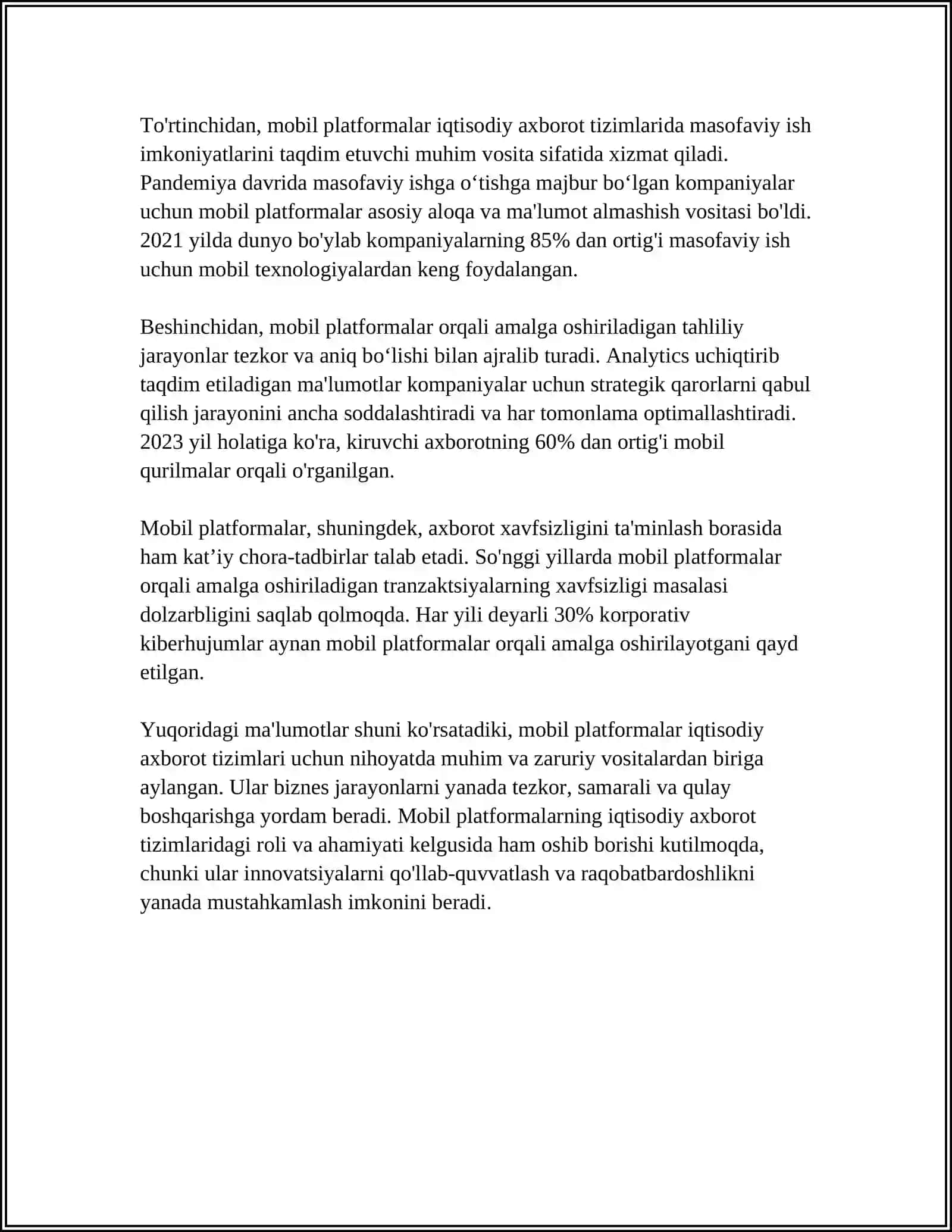 IQTISODIY AXBOROT TIZIMLARI: MOBIL PLATFORMALAR TEXNOLOGIYASINING O'RNI VA AHAMIYATI 4