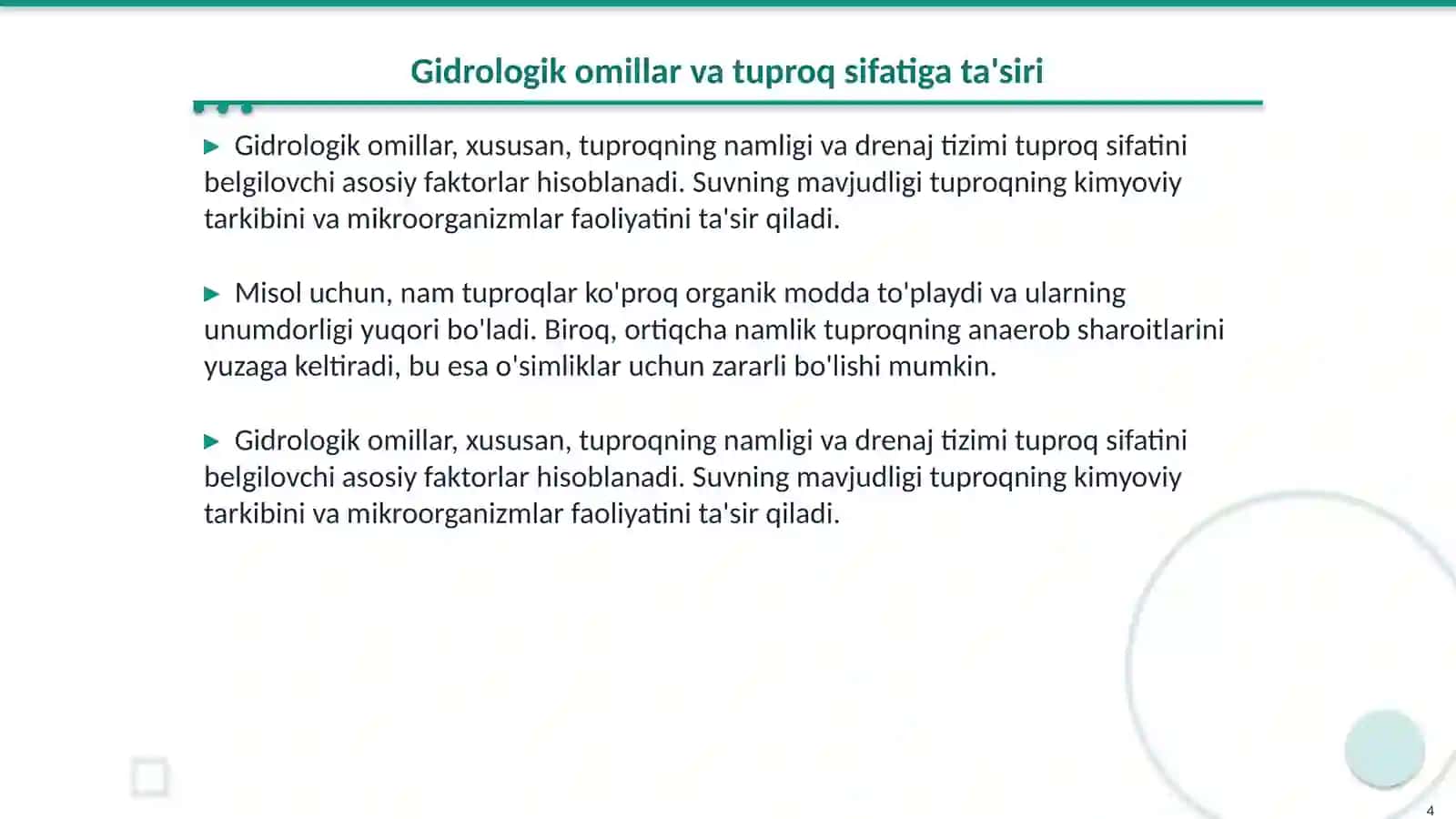 Tuproq hosil boʻlishida iqlim va gidrologik omillarning oʻrni 4