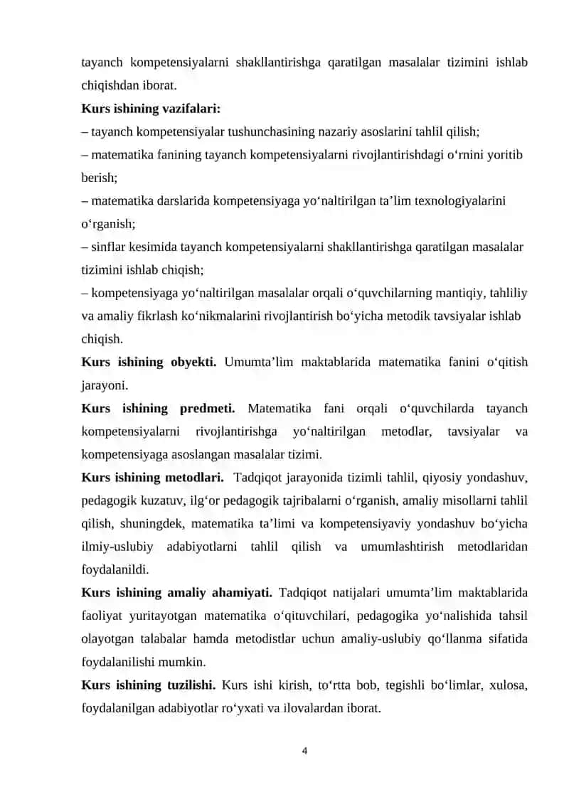 Matematika fani orqali o’quvchilarda tayanch kompetensiyalarni rivojlantirish bo’yicha ishlab chiqilgan tavsiyalar 4