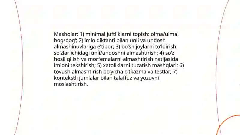 Imloviy savodxonlikni oshirish boʻyicha mashqlar ishlab chiqish 4