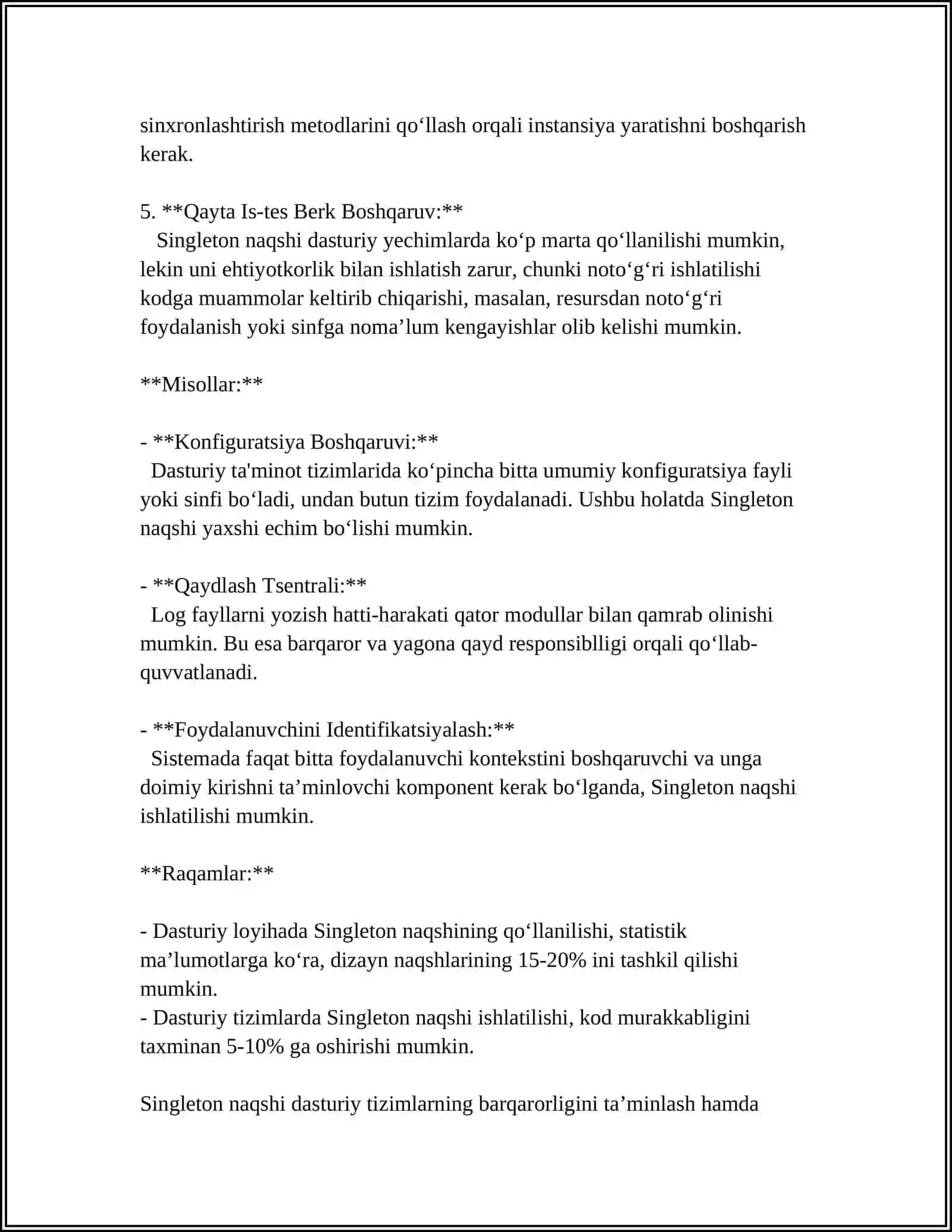 DESIGN PATTERNLAR.OMMABOP DIZAYN NAQSHLARI:SINGLETON,FACTORY,OBSERVER 4