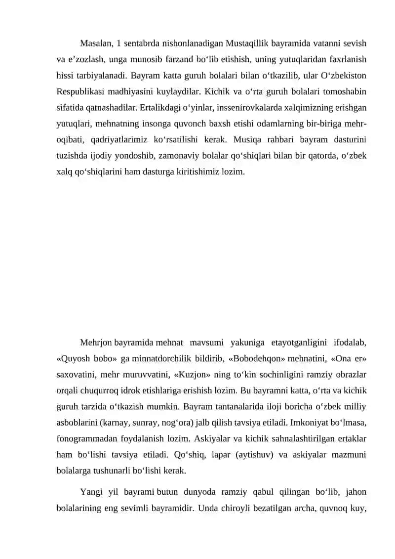 Musiqa mashgʻulotlar rejasida bayram tadbirlari ssenariysini ishlab chiqish va oʻtkazishga qoʻyiladigan talablar 4