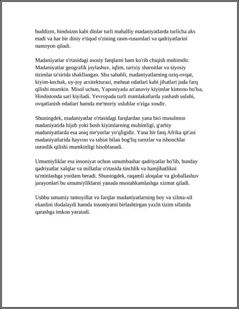 DUNYO XALQLARI MADANIYATIDAGI UMUMIYLIK VA FARQLAR 4