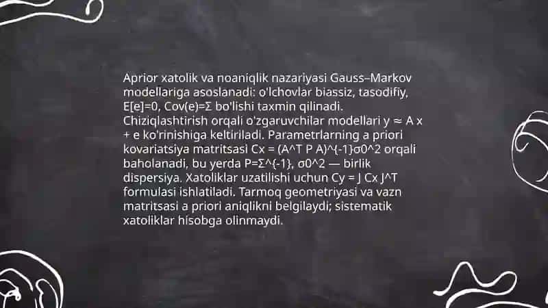 Geodezik to’rlar aniqligini aprior (taqribiy) baholash 4