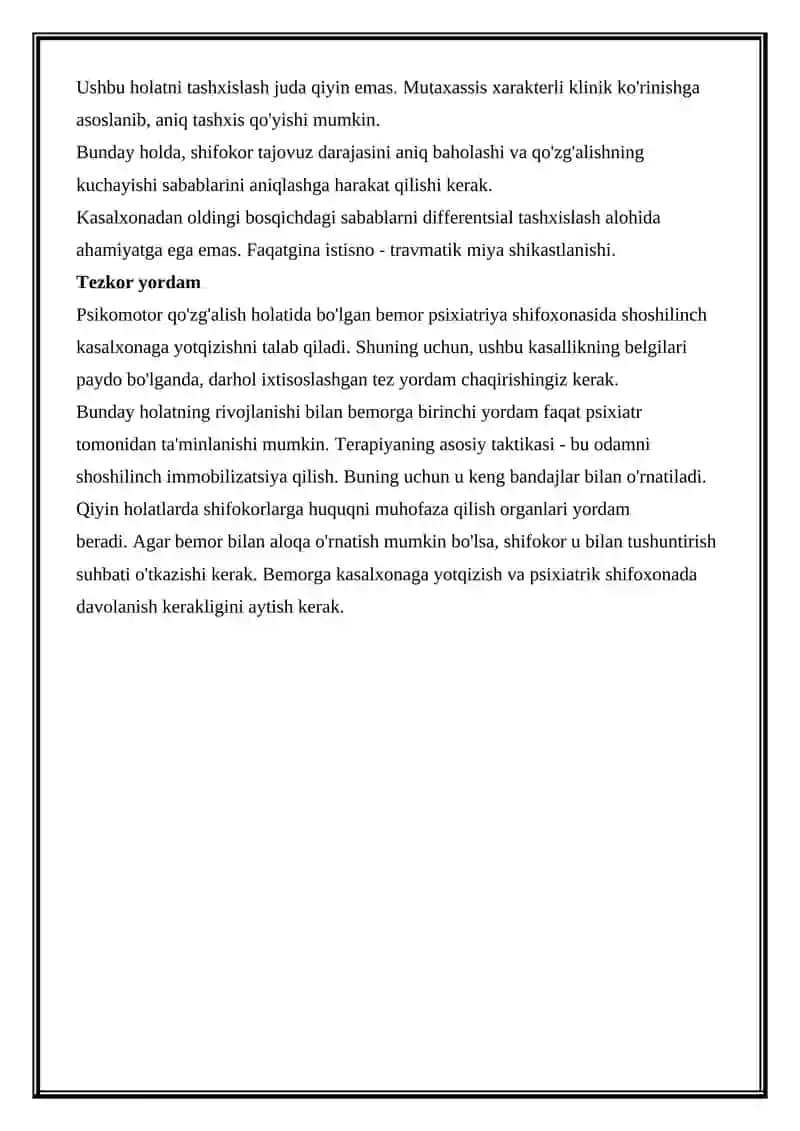 Harbiy sharoitda hayotga havf soluvchi holatlar O'tkir psixomotor qo'zg'alish 4