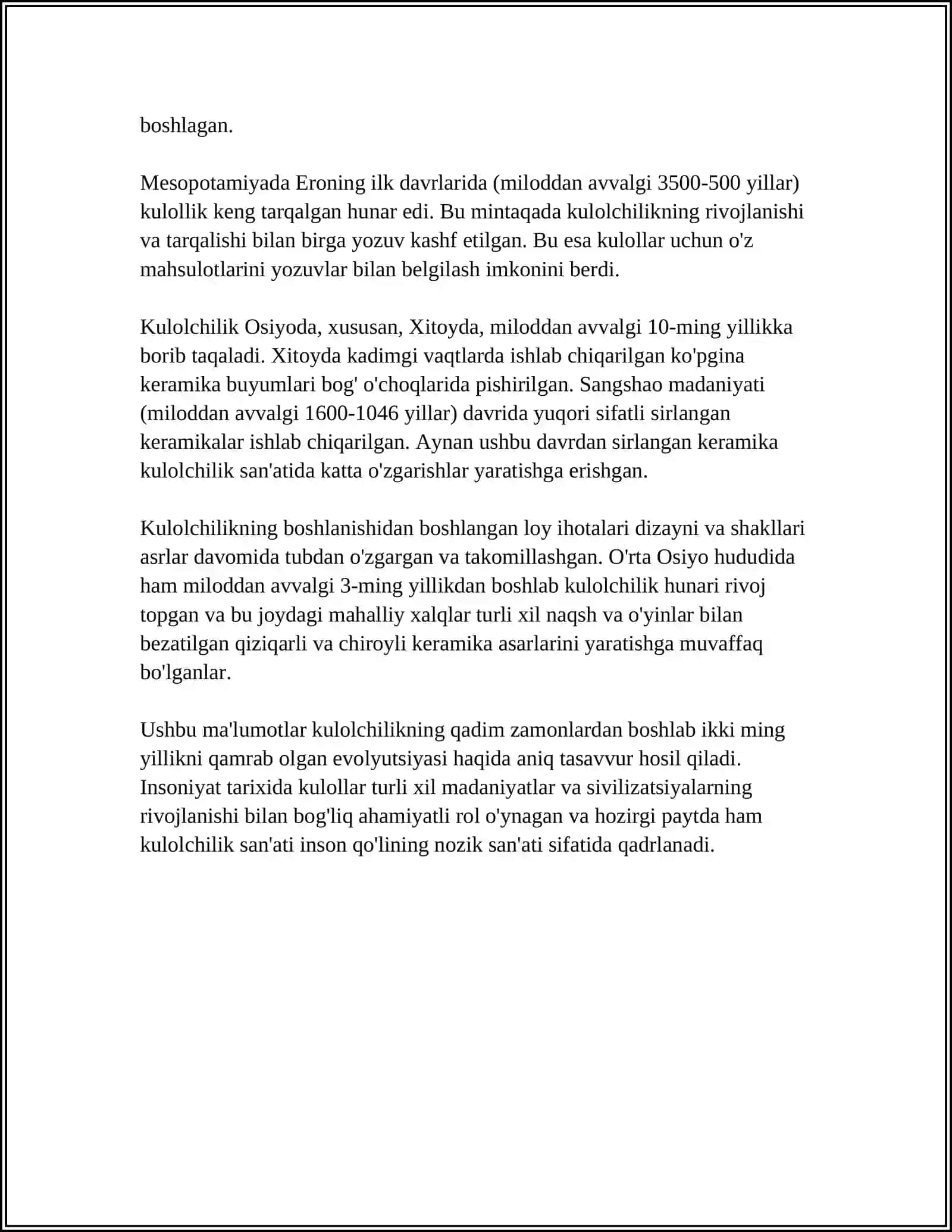 KULOLCHILIKNI VUJUDGA KELISHI VA RIVOJLANISHI 4