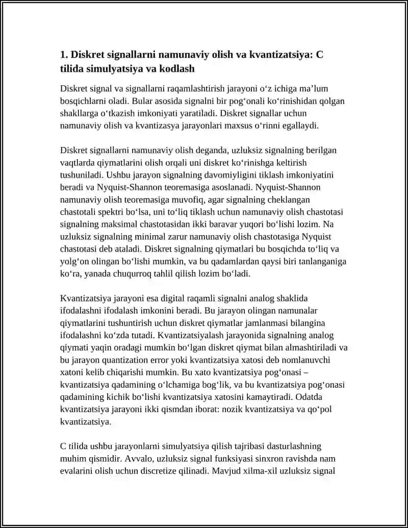 DSP’DA SIGNAL ISHLOV BERISH ALGORITMLARINI C TILIDA AMALGA OSHIRISH 4