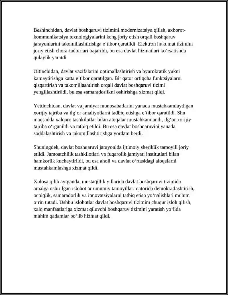 MUSTAQILLIK YILLARIDA DAVLAT BOSHQARUVI TIZIMIDA AMALGA OSHIRILGAN ISLOHOTLAR 4
