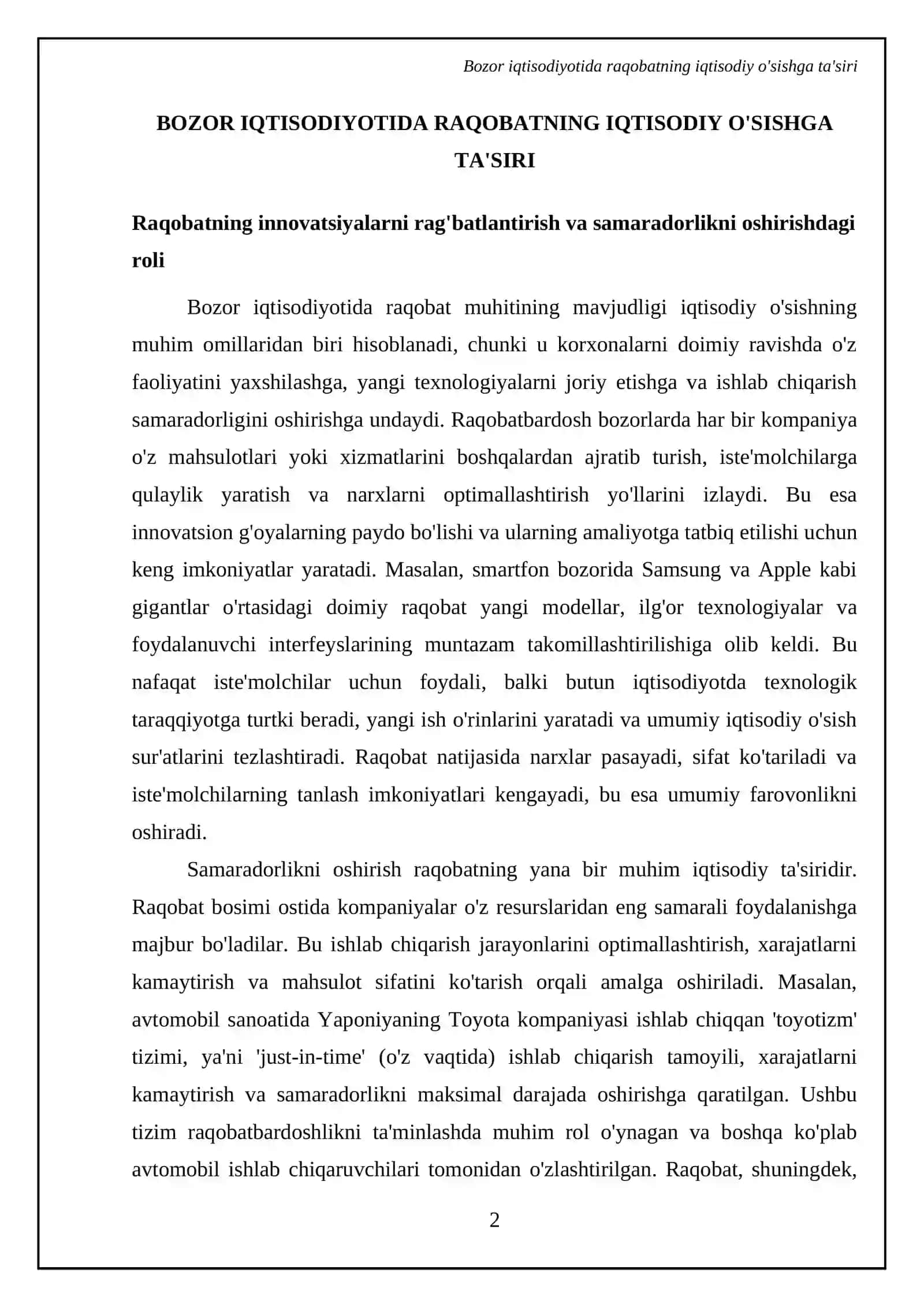 Bozor iqtisodiyotida raqobatning iqtisodiy o'sishga ta'siri 4