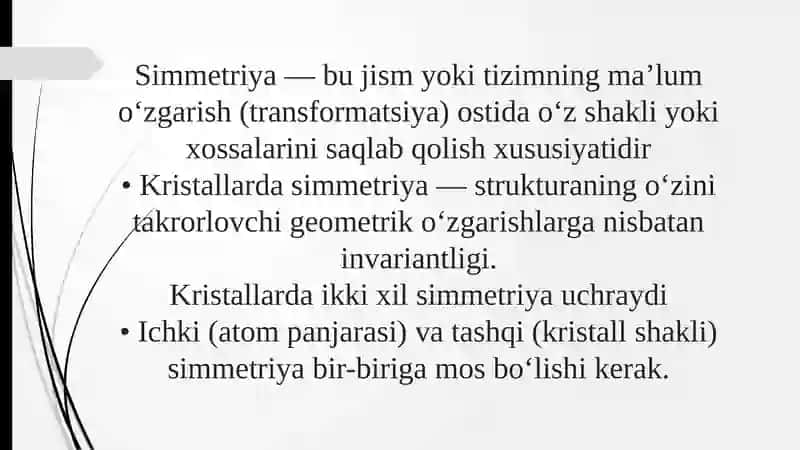Kristallarning tashqiva ichki simmetriyasi elementlari tahlili 4