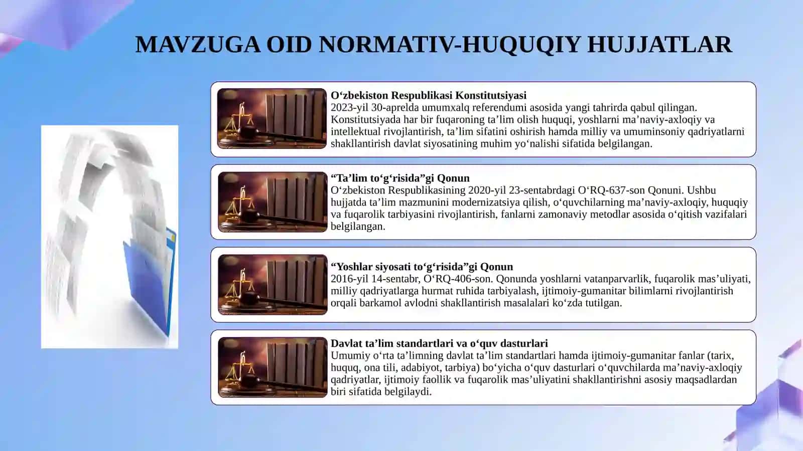 O‘ZBEKISTON RESPUBLIKASI MAKTABGACHA VA MAKTAB TA`LIMI VAZIRLIGIABDULLA AVLONIY NOMIDAGI PEDAGOGIK MAHORAT MILLIY INSTITUTI 4