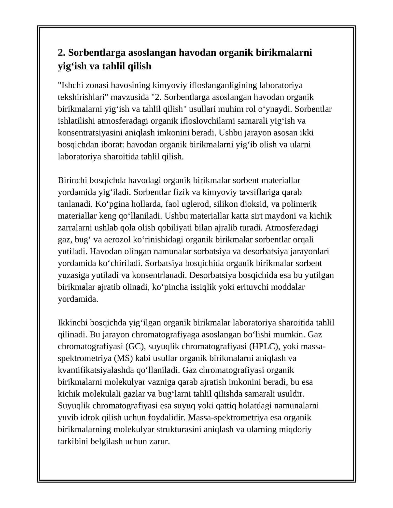 ISHCHI ZONASI HAVOSINING KIMYOVIY IFLOSLANGANLIGINING LABORATORIYA TEKSHIRISHLARI 4