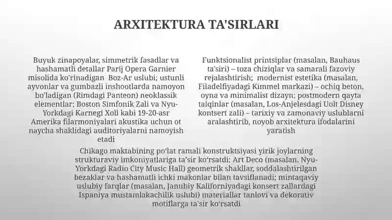 AQSH davlatining sanat saroylari va filarmoniyasini o'rganish 4
