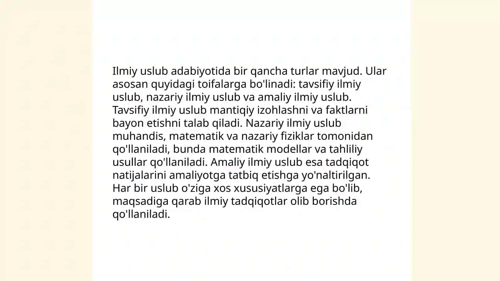Ilmiy uslub va uning turlari. Ilmiy uslubning leksik-grammatik xususiyatlari 4