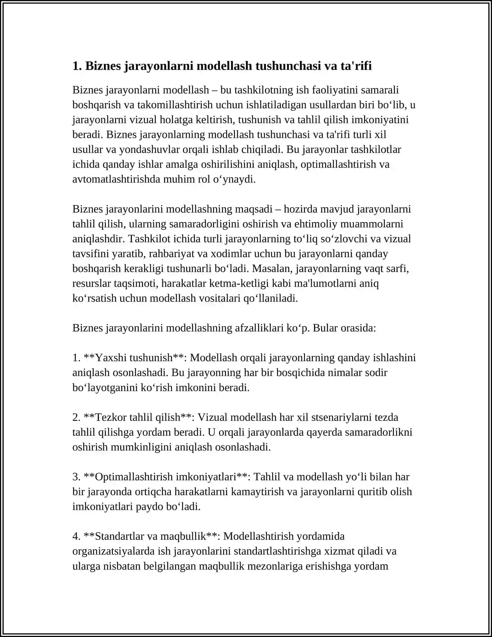 BIZNES JARAYONLARNI MODELLASHTIRISH TUSHUNCHASI 4