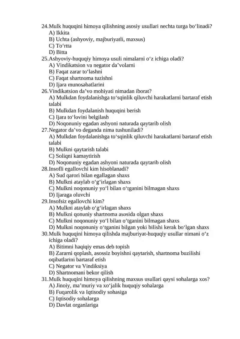 Mulk huquq modulidan oraliq testi 4
