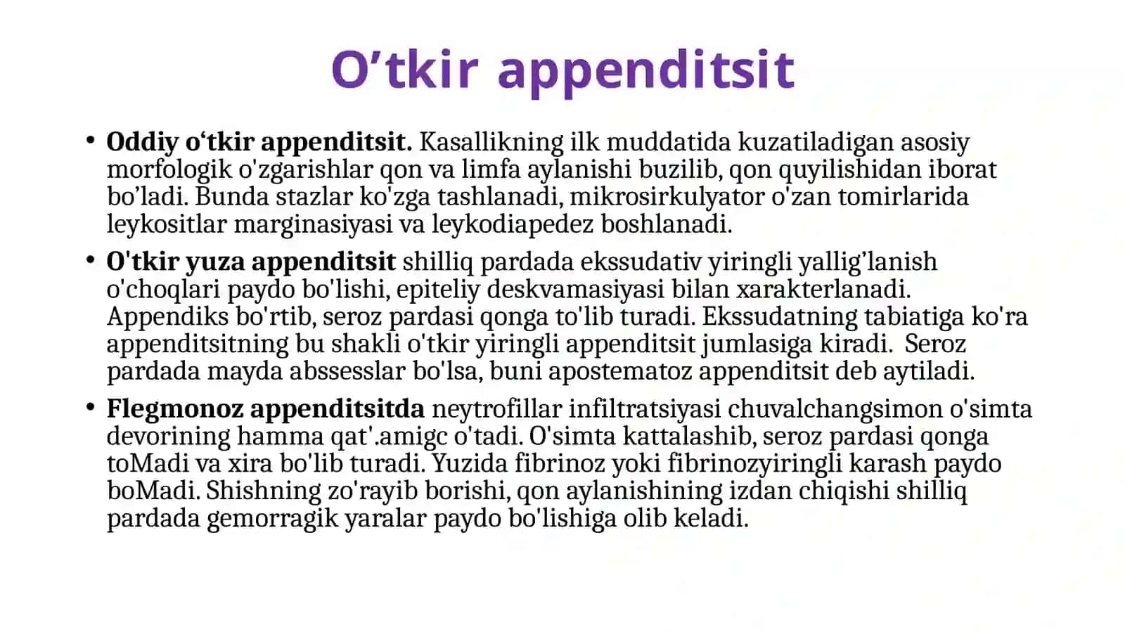 Appenditsit Xususiyatlari, Tasnifi, Patomorfologiyasi 4
