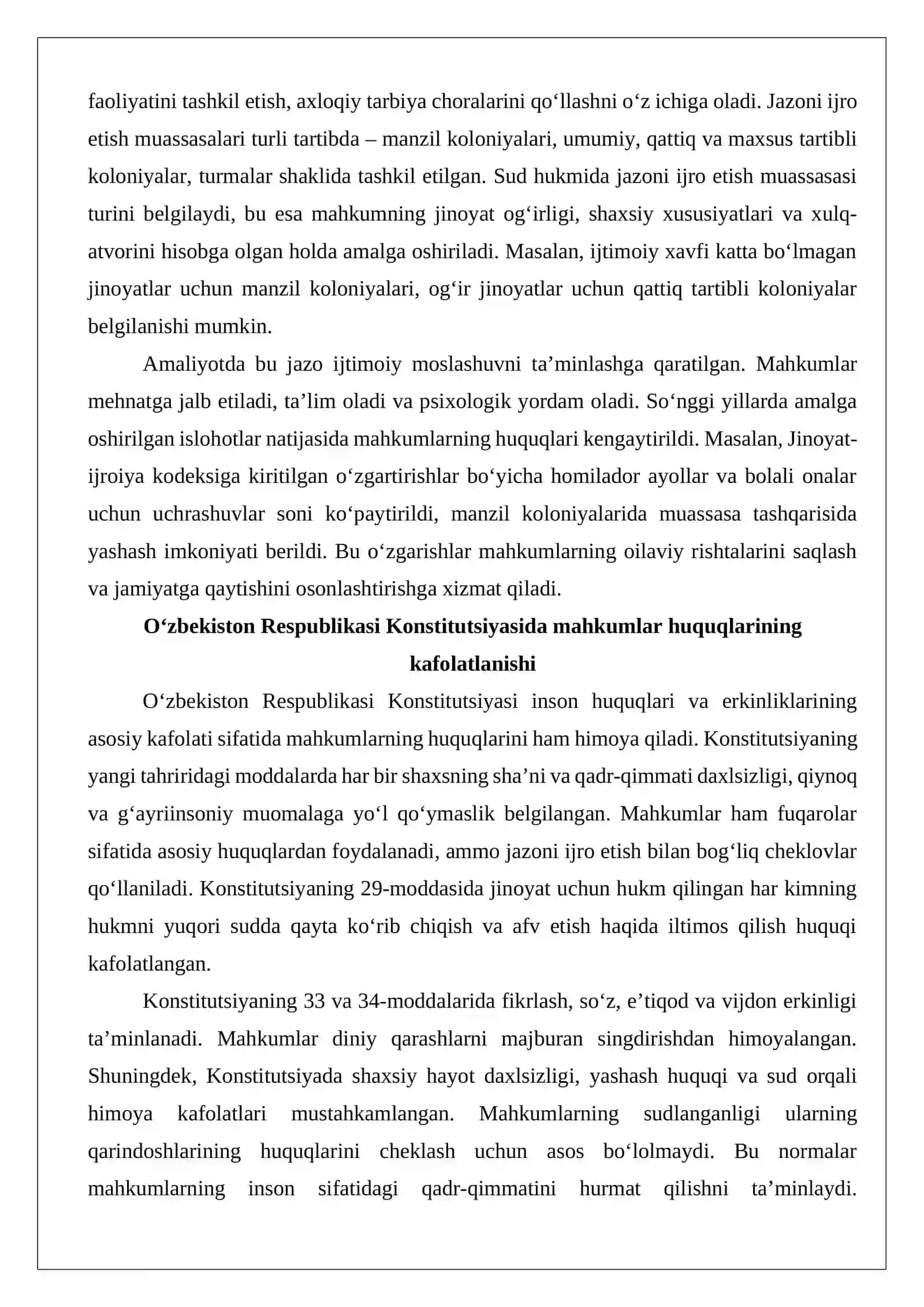 Ozodlikdan mahrum qilish tariqasidagi jazoni o’tayotgan shaxslarning huquqi 4