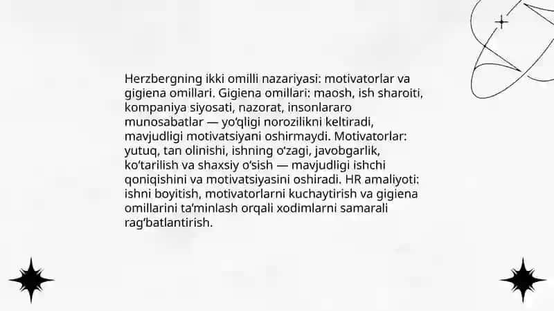 Inson resurslarini boshqarishda Motivlashtrish nazariyasi 4