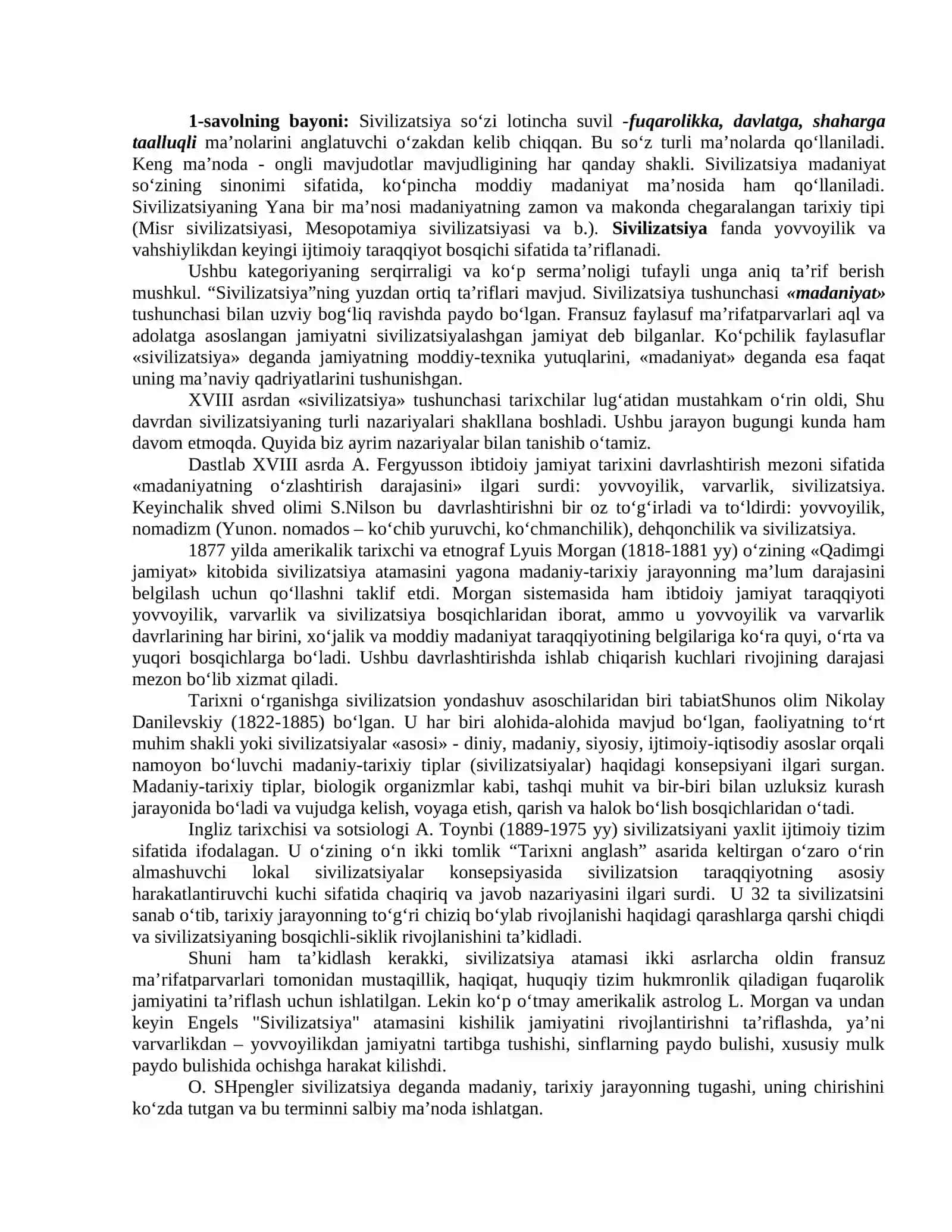 “Sivilizatsiyalar tarixi” fanidan seminar ishlanma 4