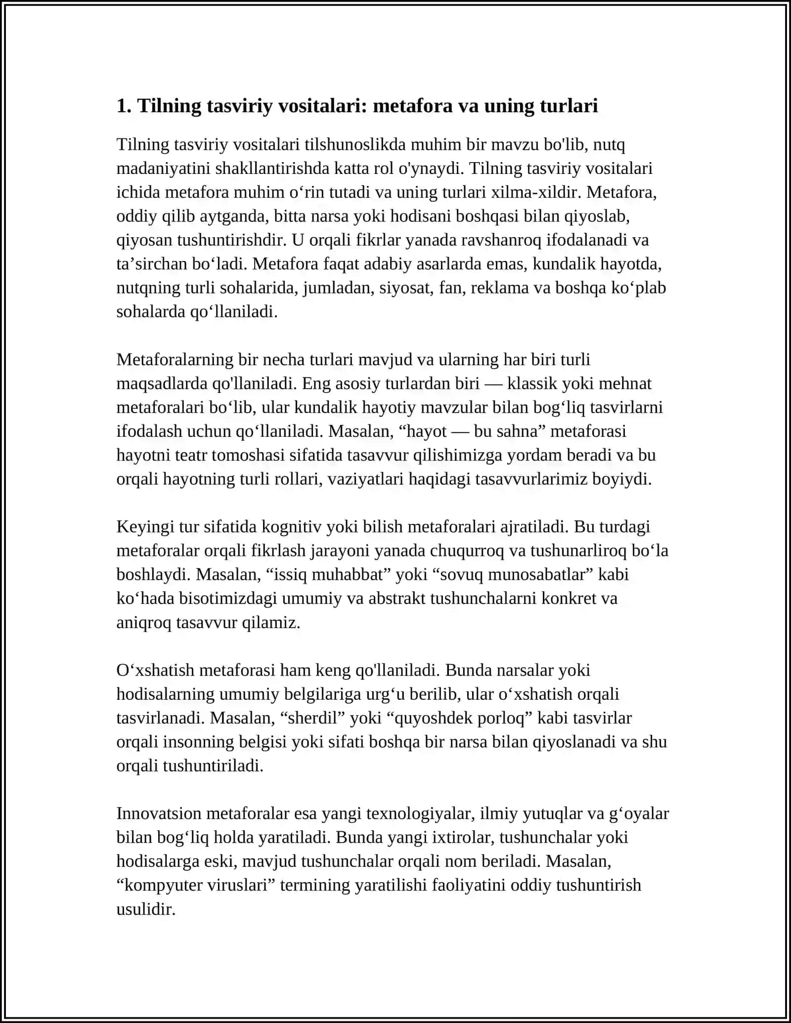 Tilning tasviriy vositalari: metafora va uning turlari 4