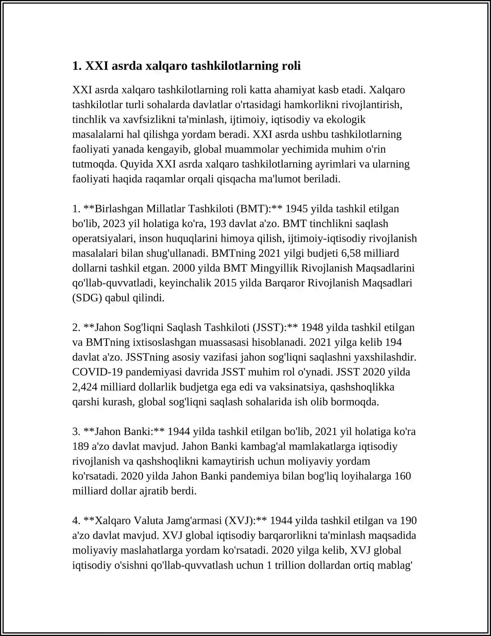 XXI asrda Xalqaro Tashkilotlar Faoliyati 4