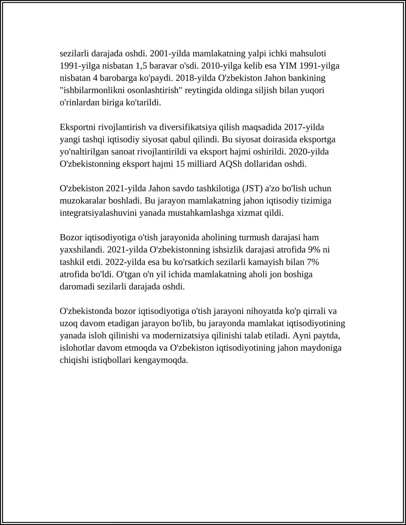 Mavzu: OʻZBEKISTONDA BOZOR MUNOSABATLARNING RIVOJLANISHI 4