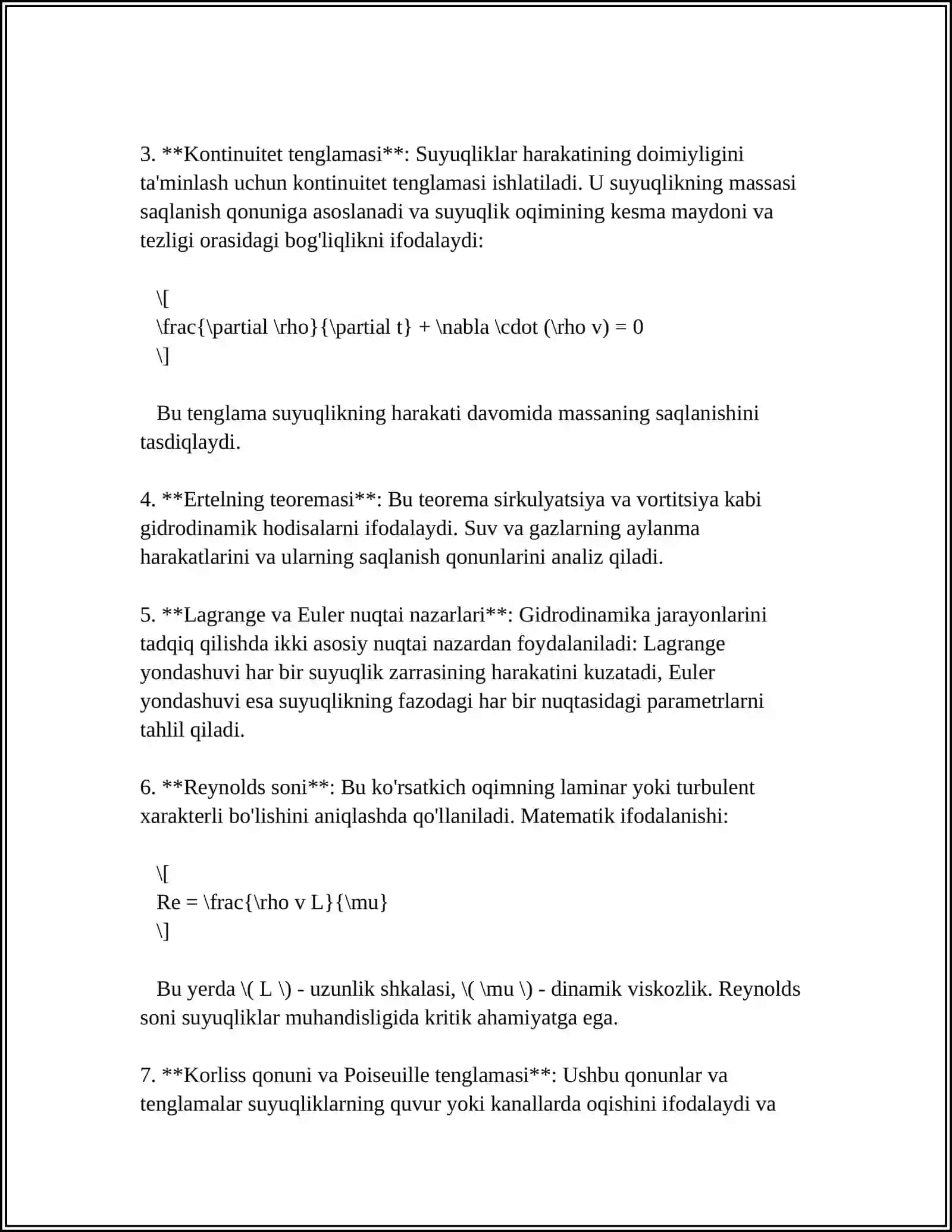 GIDRODINAMIK JARAYONLAR. KIMYOVIY KINETIKA VA KATALIZ 4