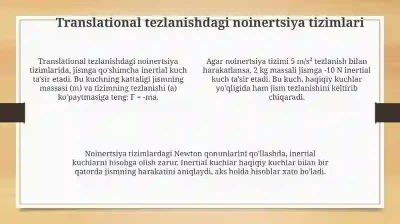 Ilgarilanma harakat qilayotgan noinertsial tizimdagi inertsiya kuchlari 4