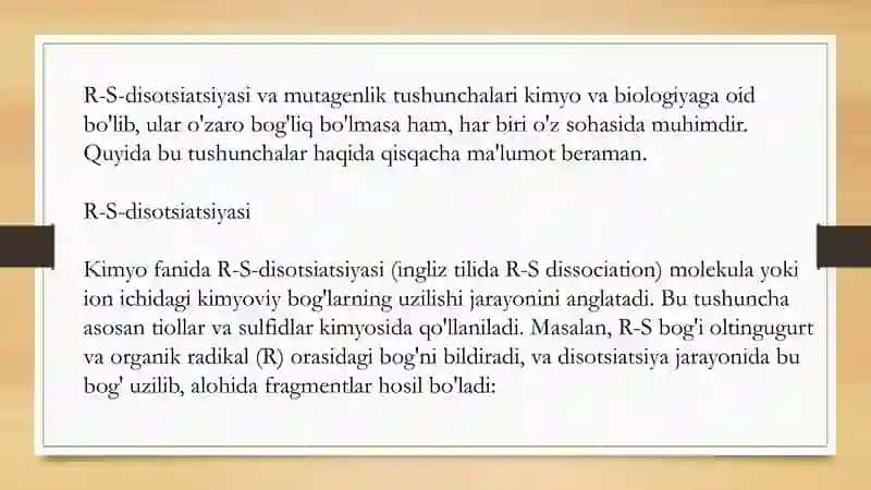 R-S-disotsatsiya va mutagenlik 4