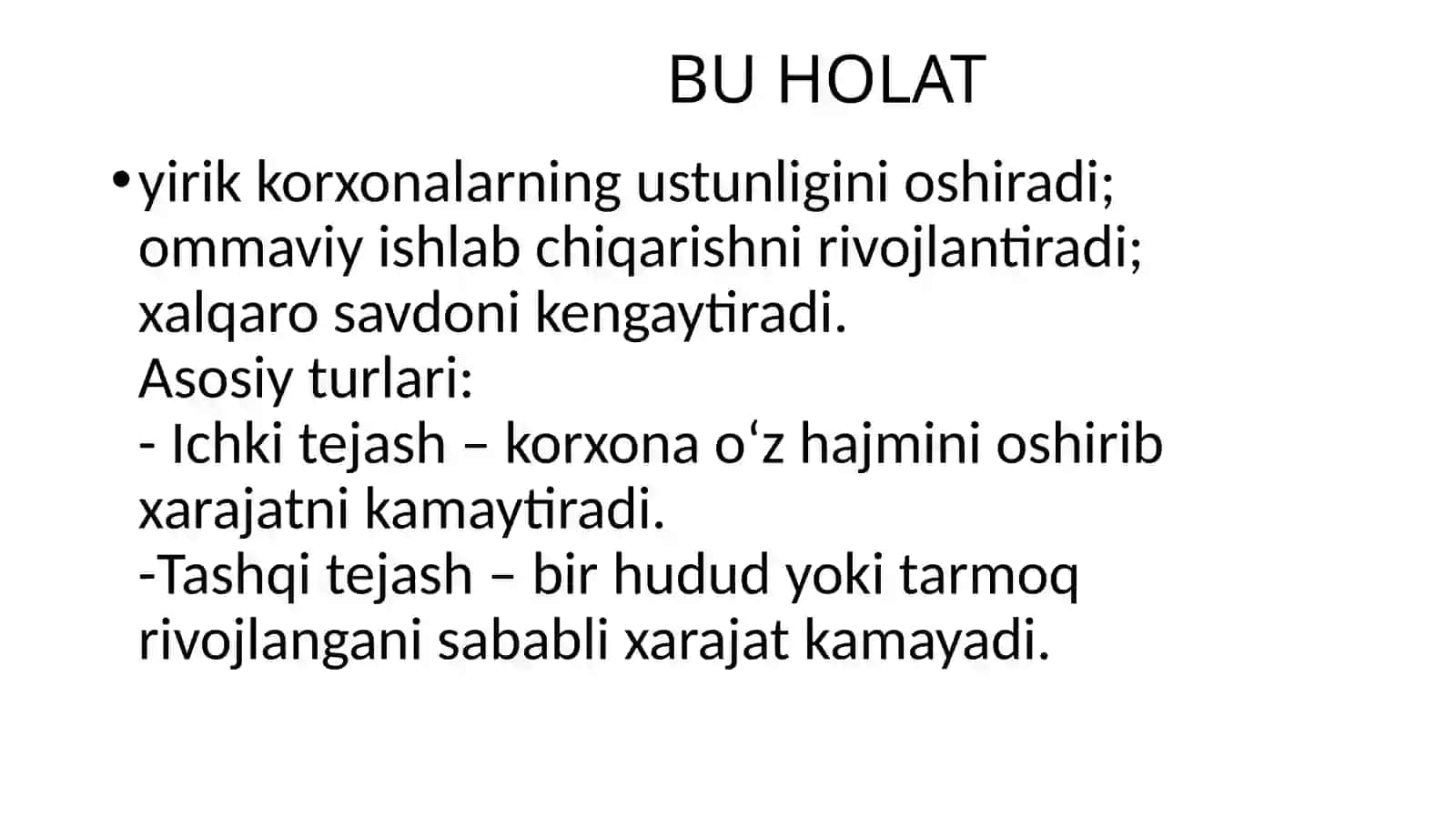 4-mavzu: Ishlab chiqarish hajmi hisobiga tejash, takomillashmagan raqobat, iqtisodiy oʻsish va xalqaro savdo 4