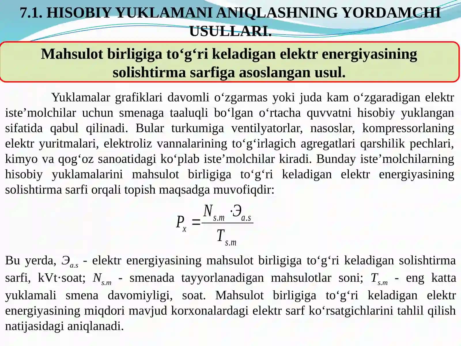ELEKTR TA’MINOTI TIZIMIDA HISOBIY YUKLAMANI ANIQLASH USULLARI 4