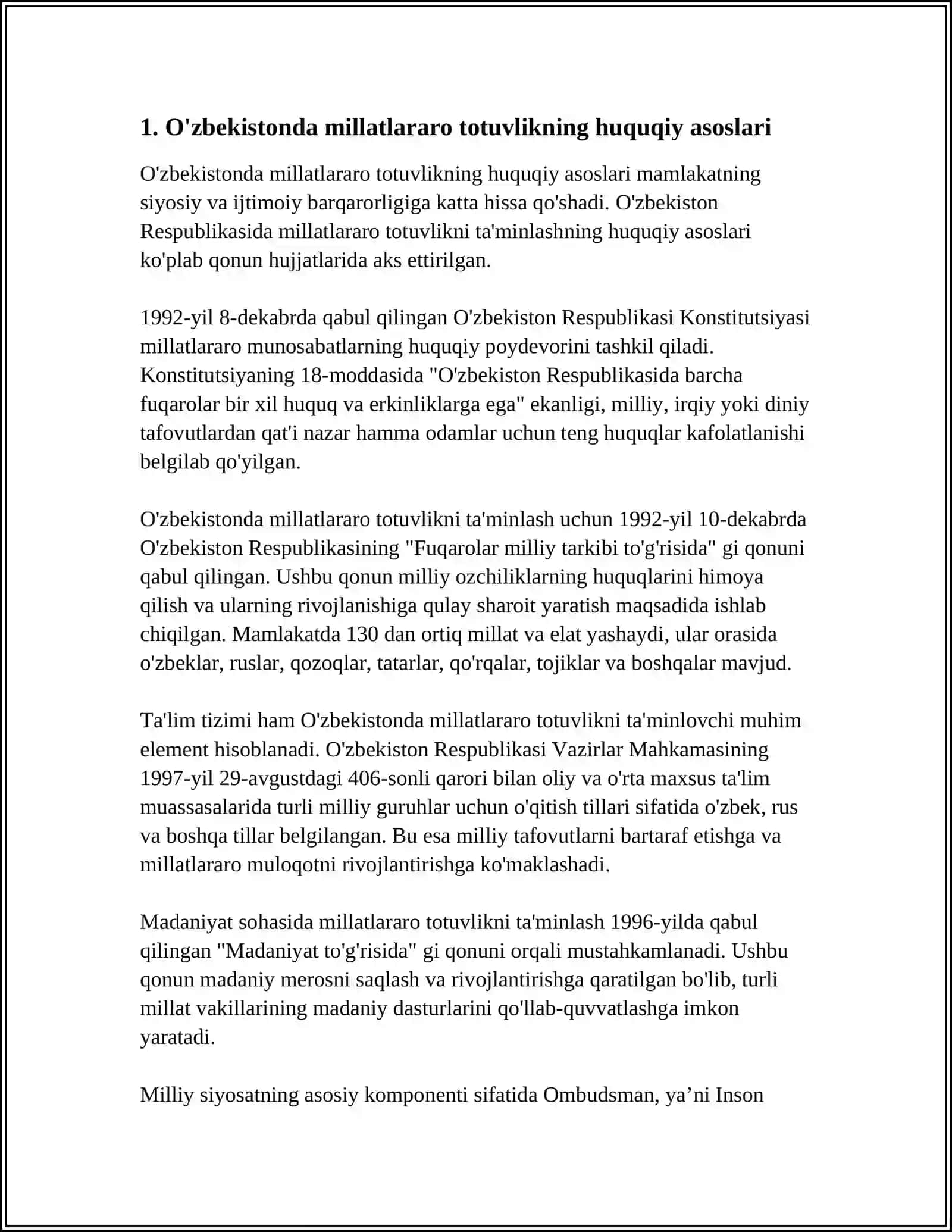 O'ZBEKISTONDA MILLATLARARO VA DINLARARO TOTUVLIKNI TA'MINLASHDA DAVLAT SIYOSATI 4