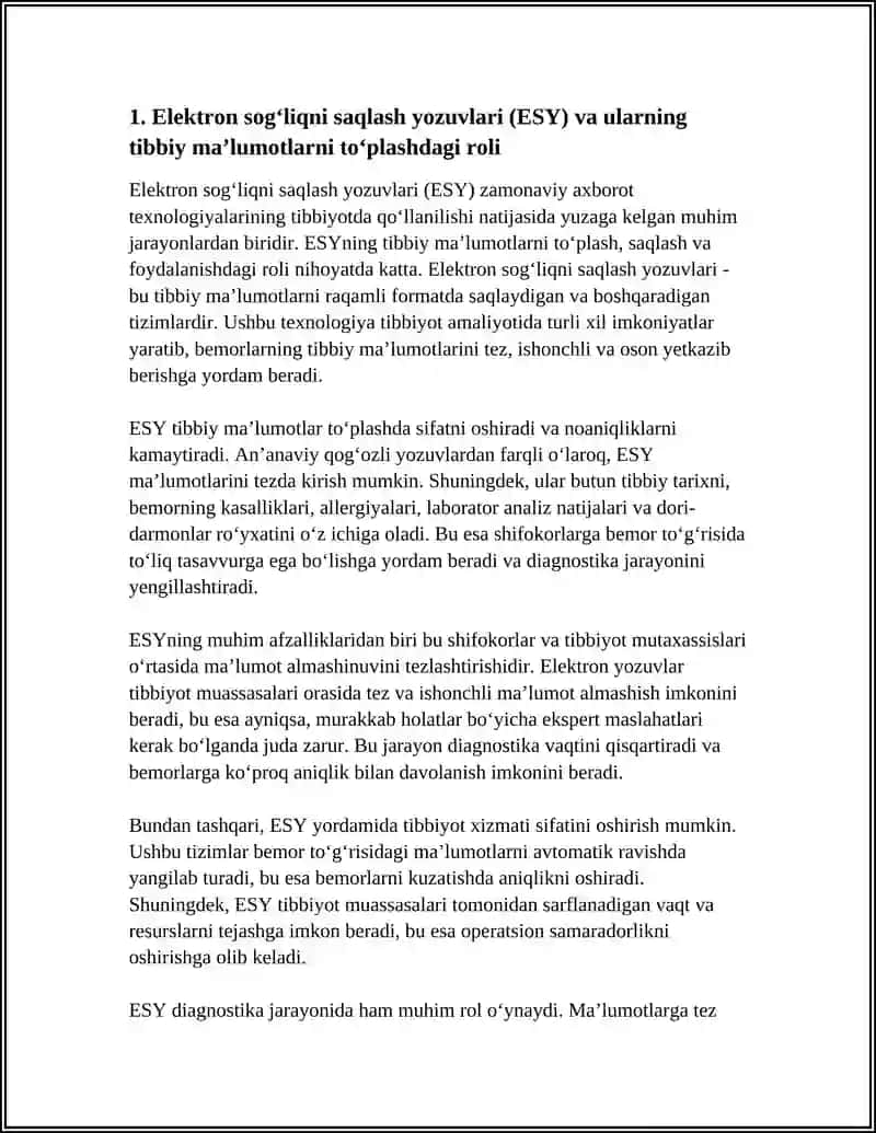 Zamonaviy axborot texnologiyalaridan bugungi kunda foydalanish darajasi, ularni tibbiyotning turli sohalarida ma' lumotlarni to'plashda 4