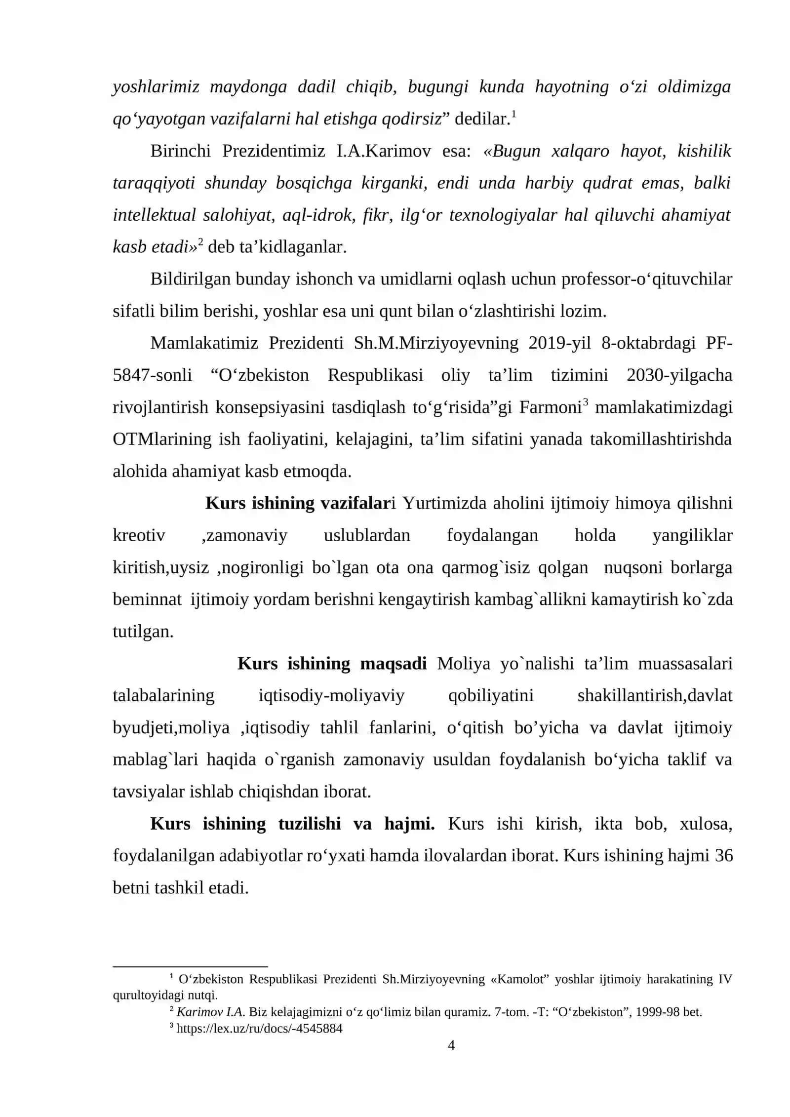 O’zbekiston Respublikasi mehr-muruvvat uylari, mehr-sahovat uylari xarajatlarini rejalashtirish va budjetdan moliyalashtirishning xususiyatlari  mavzusidagi kurs ishi 4